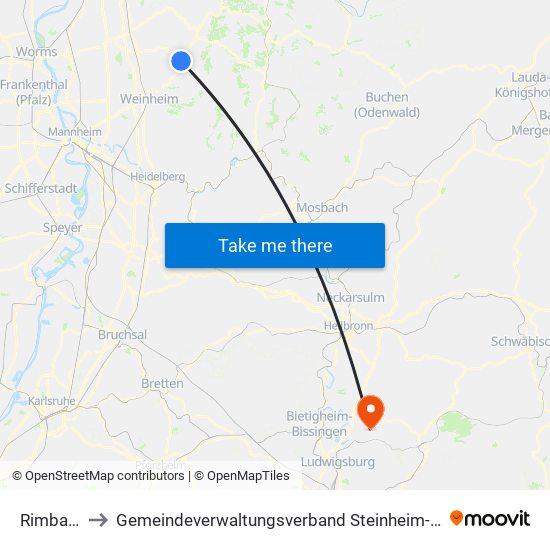 Rimbach to Gemeindeverwaltungsverband Steinheim-Murr map