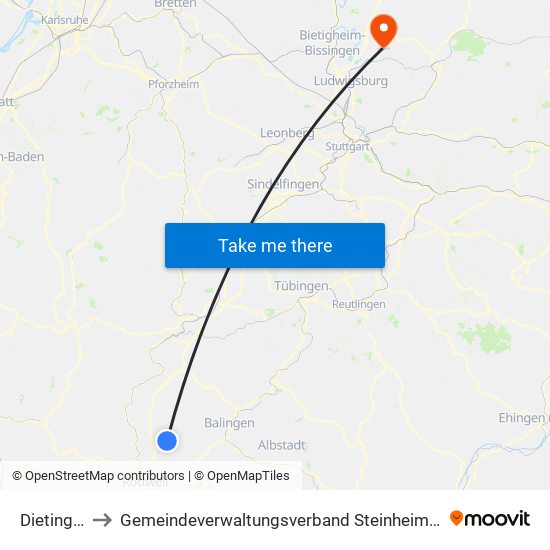 Dietingen to Gemeindeverwaltungsverband Steinheim-Murr map