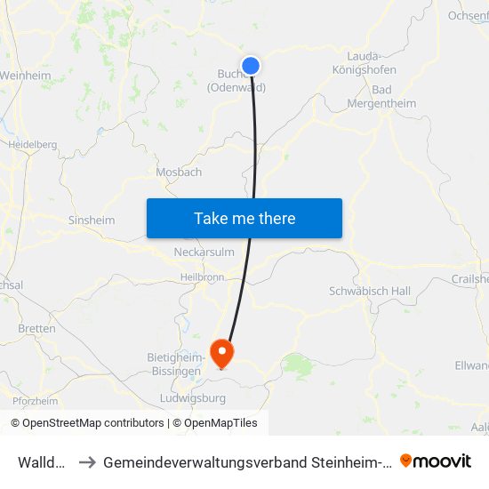 Walldürn to Gemeindeverwaltungsverband Steinheim-Murr map