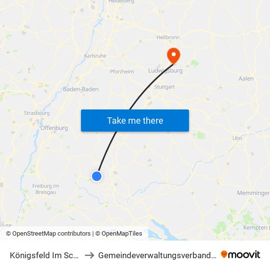 Königsfeld Im Schwarzwald to Gemeindeverwaltungsverband Steinheim-Murr map