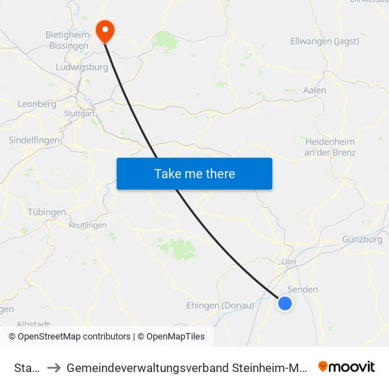 Staig to Gemeindeverwaltungsverband Steinheim-Murr map