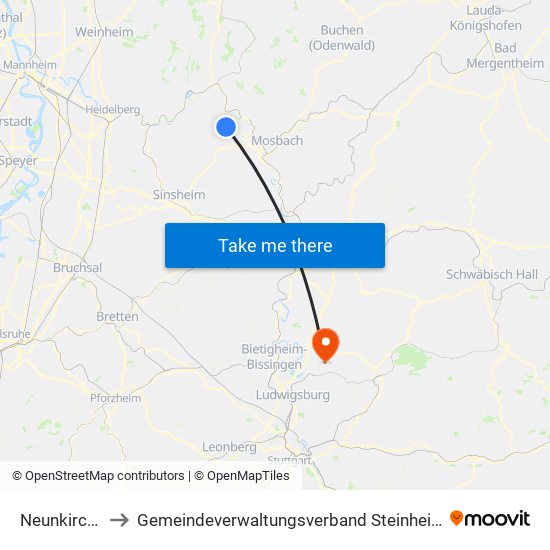 Neunkirchen to Gemeindeverwaltungsverband Steinheim-Murr map