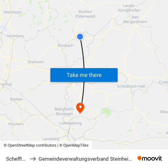 Schefflenz to Gemeindeverwaltungsverband Steinheim-Murr map