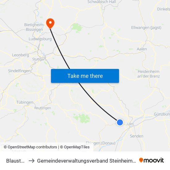 Blaustein to Gemeindeverwaltungsverband Steinheim-Murr map