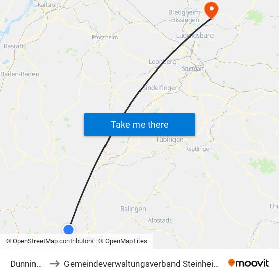 Dunningen to Gemeindeverwaltungsverband Steinheim-Murr map