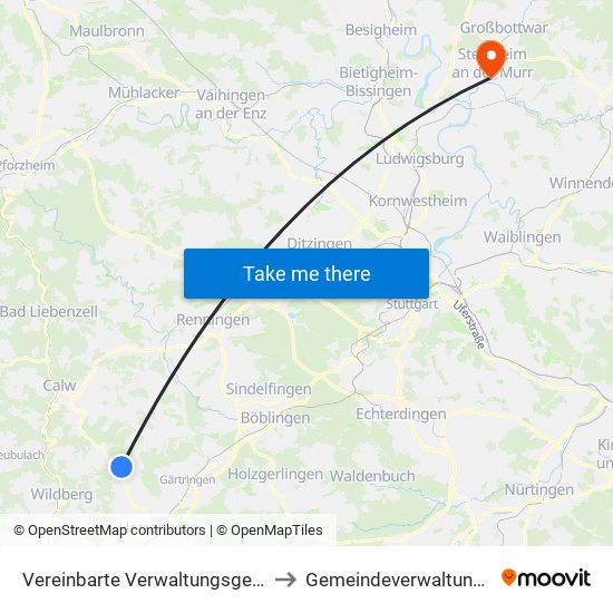 Vereinbarte Verwaltungsgemeinschaft Der Stadt Herrenberg to Gemeindeverwaltungsverband Steinheim-Murr map