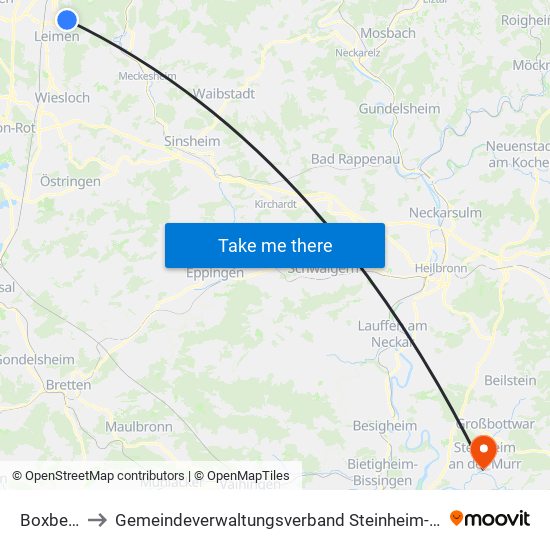 Boxberg to Gemeindeverwaltungsverband Steinheim-Murr map