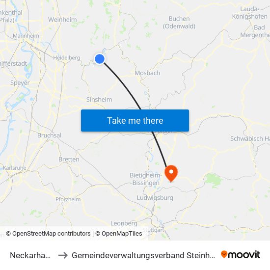 Neckarhausen to Gemeindeverwaltungsverband Steinheim-Murr map