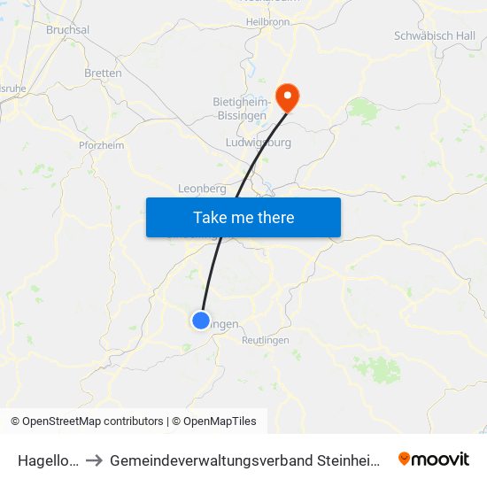 Hagelloch to Gemeindeverwaltungsverband Steinheim-Murr map