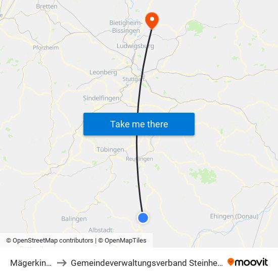 Mägerkingen to Gemeindeverwaltungsverband Steinheim-Murr map