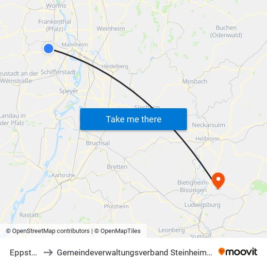 Eppstein to Gemeindeverwaltungsverband Steinheim-Murr map