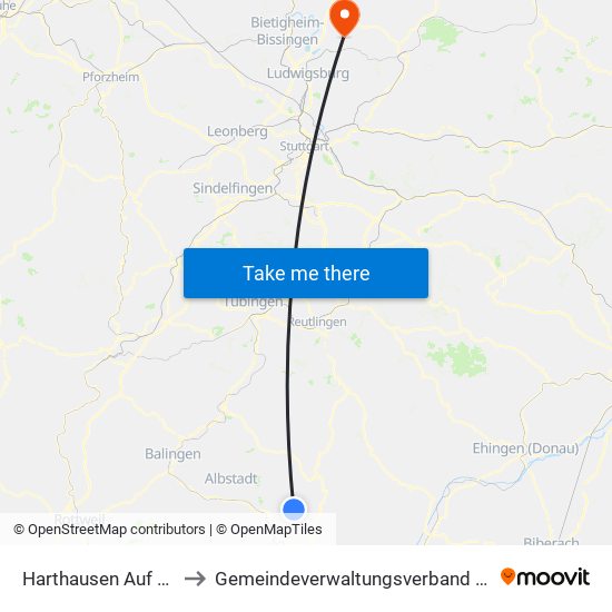 Harthausen Auf Der Scher to Gemeindeverwaltungsverband Steinheim-Murr map