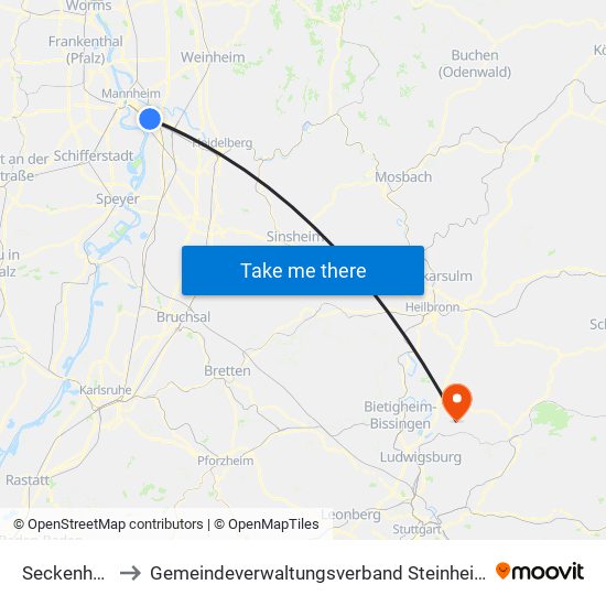 Seckenheim to Gemeindeverwaltungsverband Steinheim-Murr map