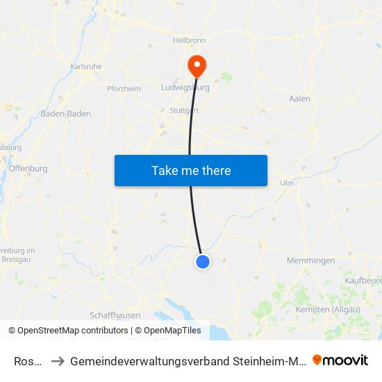 Rosna to Gemeindeverwaltungsverband Steinheim-Murr map