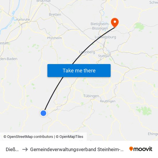 Dießen to Gemeindeverwaltungsverband Steinheim-Murr map