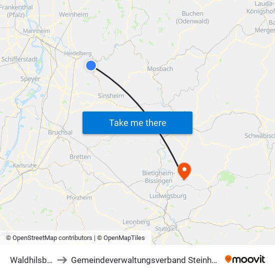 Waldhilsbach to Gemeindeverwaltungsverband Steinheim-Murr map