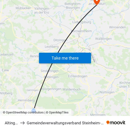 Altingen to Gemeindeverwaltungsverband Steinheim-Murr map