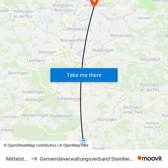 Mittelstadt to Gemeindeverwaltungsverband Steinheim-Murr map