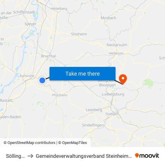 Söllingen to Gemeindeverwaltungsverband Steinheim-Murr map