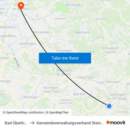 Bad Überkingen to Gemeindeverwaltungsverband Steinheim-Murr map