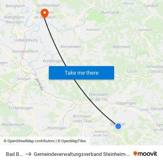 Bad Boll to Gemeindeverwaltungsverband Steinheim-Murr map