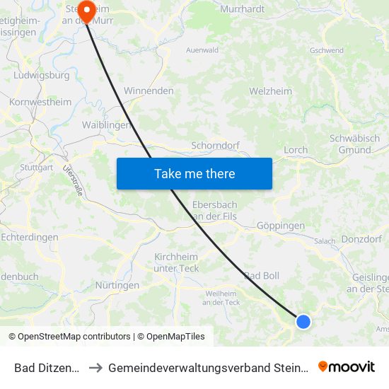 Bad Ditzenbach to Gemeindeverwaltungsverband Steinheim-Murr map