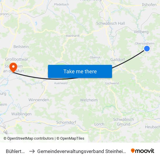 Bühlertann to Gemeindeverwaltungsverband Steinheim-Murr map