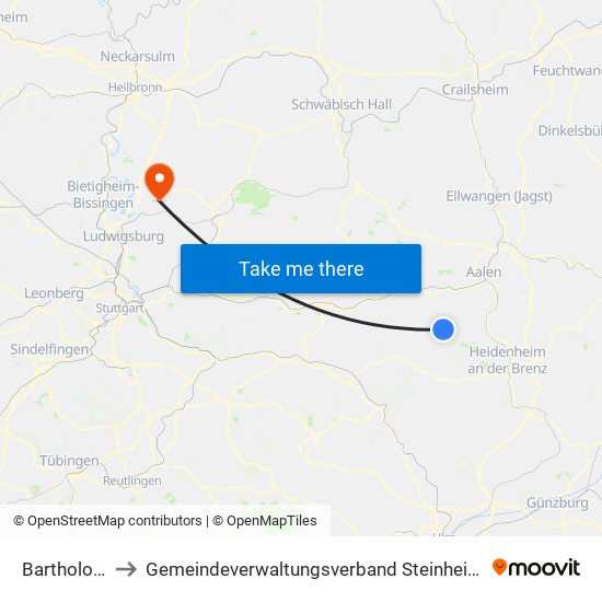 Bartholomä to Gemeindeverwaltungsverband Steinheim-Murr map