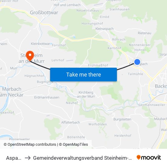 Aspach to Gemeindeverwaltungsverband Steinheim-Murr map