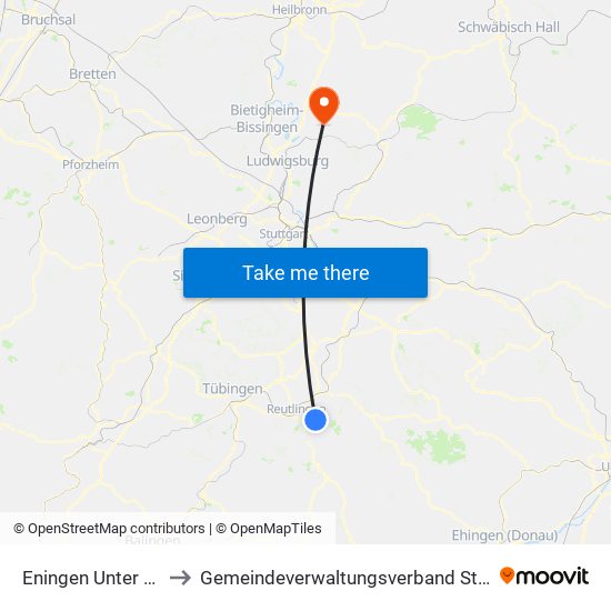 Eningen Unter Achalm to Gemeindeverwaltungsverband Steinheim-Murr map