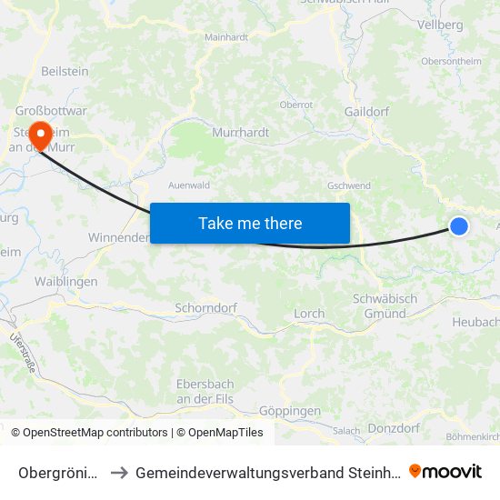 Obergröningen to Gemeindeverwaltungsverband Steinheim-Murr map