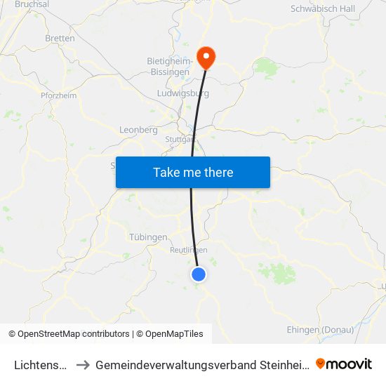 Lichtenstein to Gemeindeverwaltungsverband Steinheim-Murr map