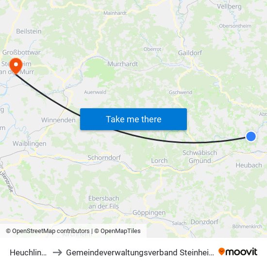 Heuchlingen to Gemeindeverwaltungsverband Steinheim-Murr map