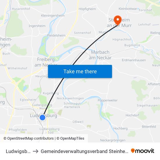 Ludwigsburg to Gemeindeverwaltungsverband Steinheim-Murr map