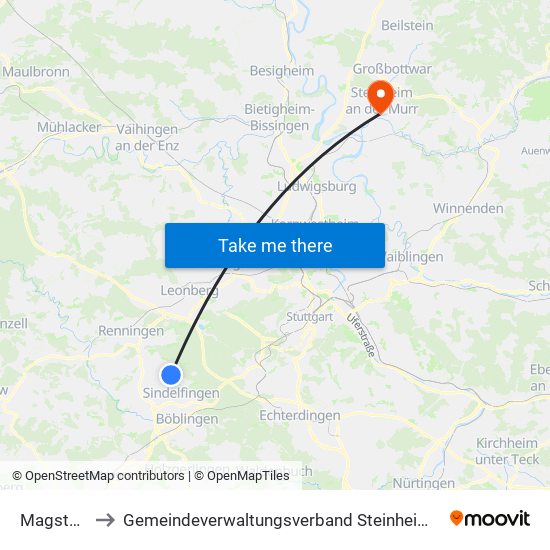 Magstadt to Gemeindeverwaltungsverband Steinheim-Murr map