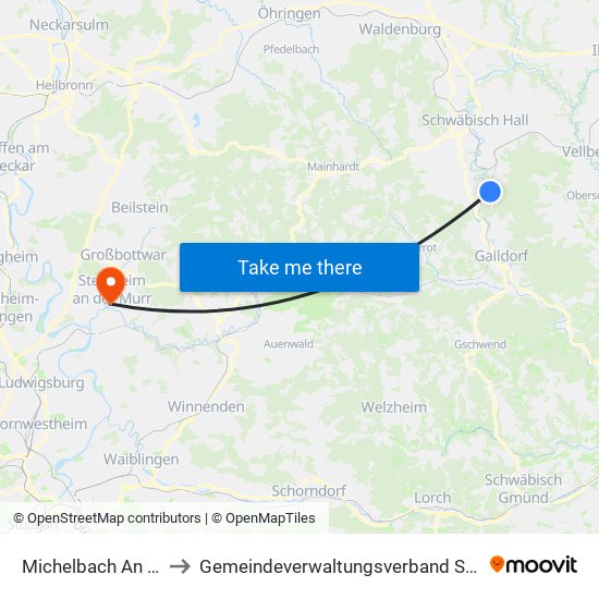 Michelbach An Der Bilz to Gemeindeverwaltungsverband Steinheim-Murr map