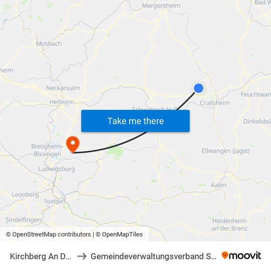 Kirchberg An Der Jagst to Gemeindeverwaltungsverband Steinheim-Murr map