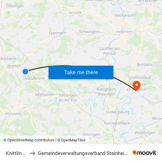 Knittlingen to Gemeindeverwaltungsverband Steinheim-Murr map