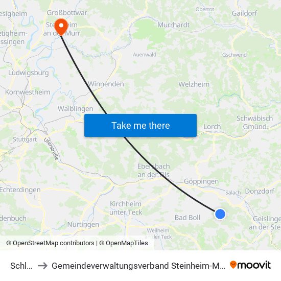 Schlat to Gemeindeverwaltungsverband Steinheim-Murr map