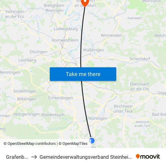 Grafenberg to Gemeindeverwaltungsverband Steinheim-Murr map