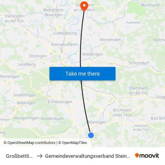 Großbettlingen to Gemeindeverwaltungsverband Steinheim-Murr map