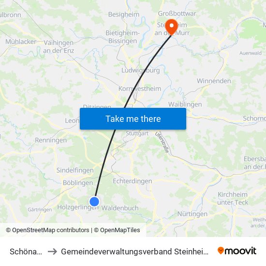 Schönaich to Gemeindeverwaltungsverband Steinheim-Murr map
