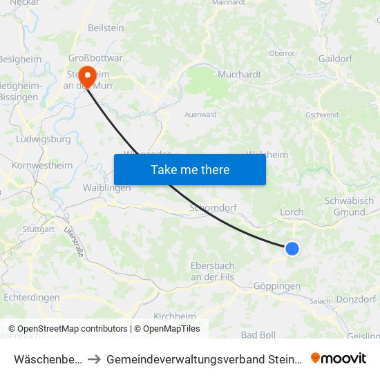 Wäschenbeuren to Gemeindeverwaltungsverband Steinheim-Murr map