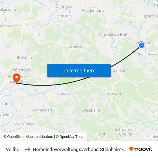 Vellberg to Gemeindeverwaltungsverband Steinheim-Murr map