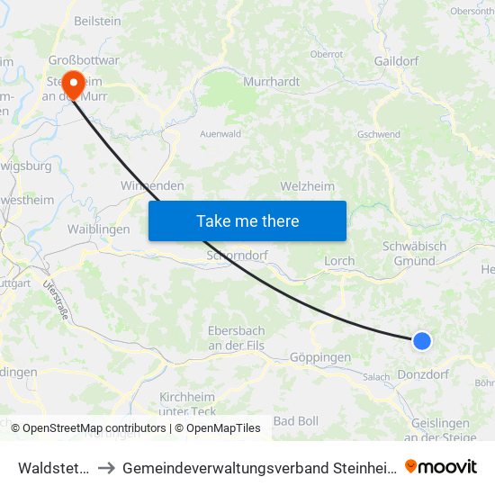 Waldstetten to Gemeindeverwaltungsverband Steinheim-Murr map