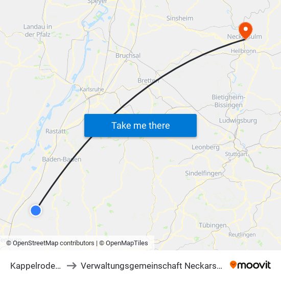 Kappelrodeck to Verwaltungsgemeinschaft Neckarsulm map