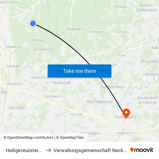 Heiligkreuzsteinach to Verwaltungsgemeinschaft Neckarsulm map