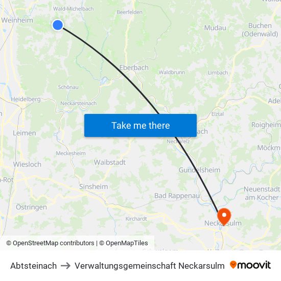 Abtsteinach to Verwaltungsgemeinschaft Neckarsulm map