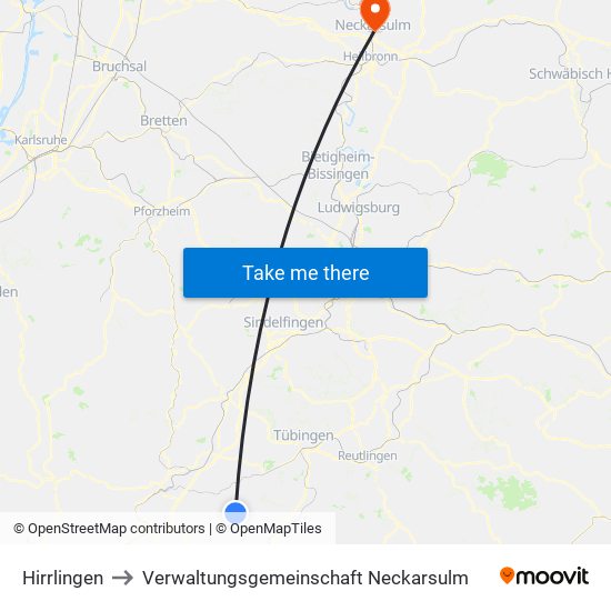 Hirrlingen to Verwaltungsgemeinschaft Neckarsulm map