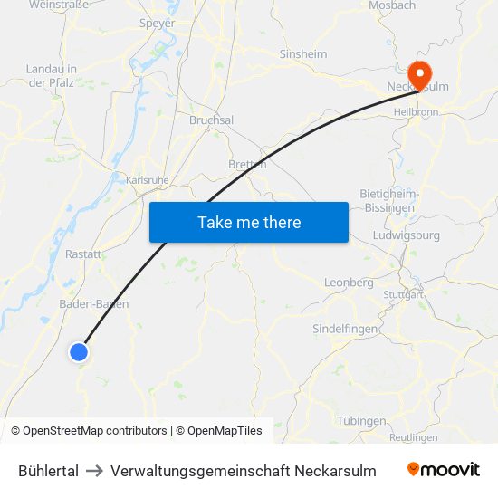 Bühlertal to Verwaltungsgemeinschaft Neckarsulm map